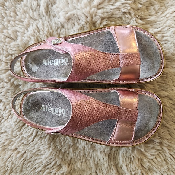 Alegria size 38 Pink metallic Leather sandals velcro closure Comfort QUALITY - Picture 1 of 10
